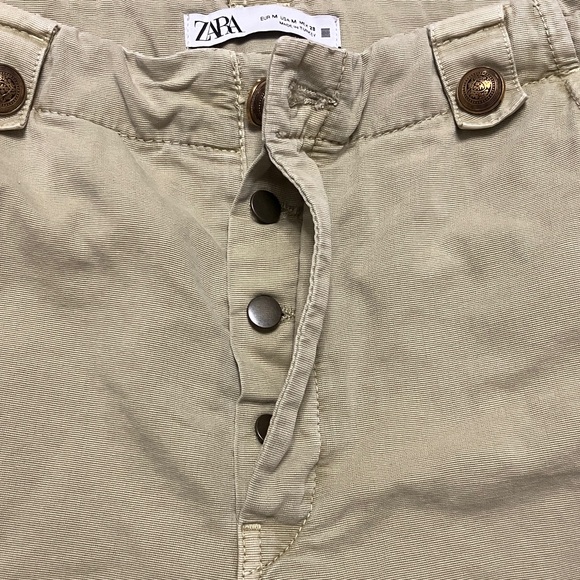💐Zara High Waist Cargo Pants w/Button Fly Straight Leg Sz M Khaki - Picture 8 of 9